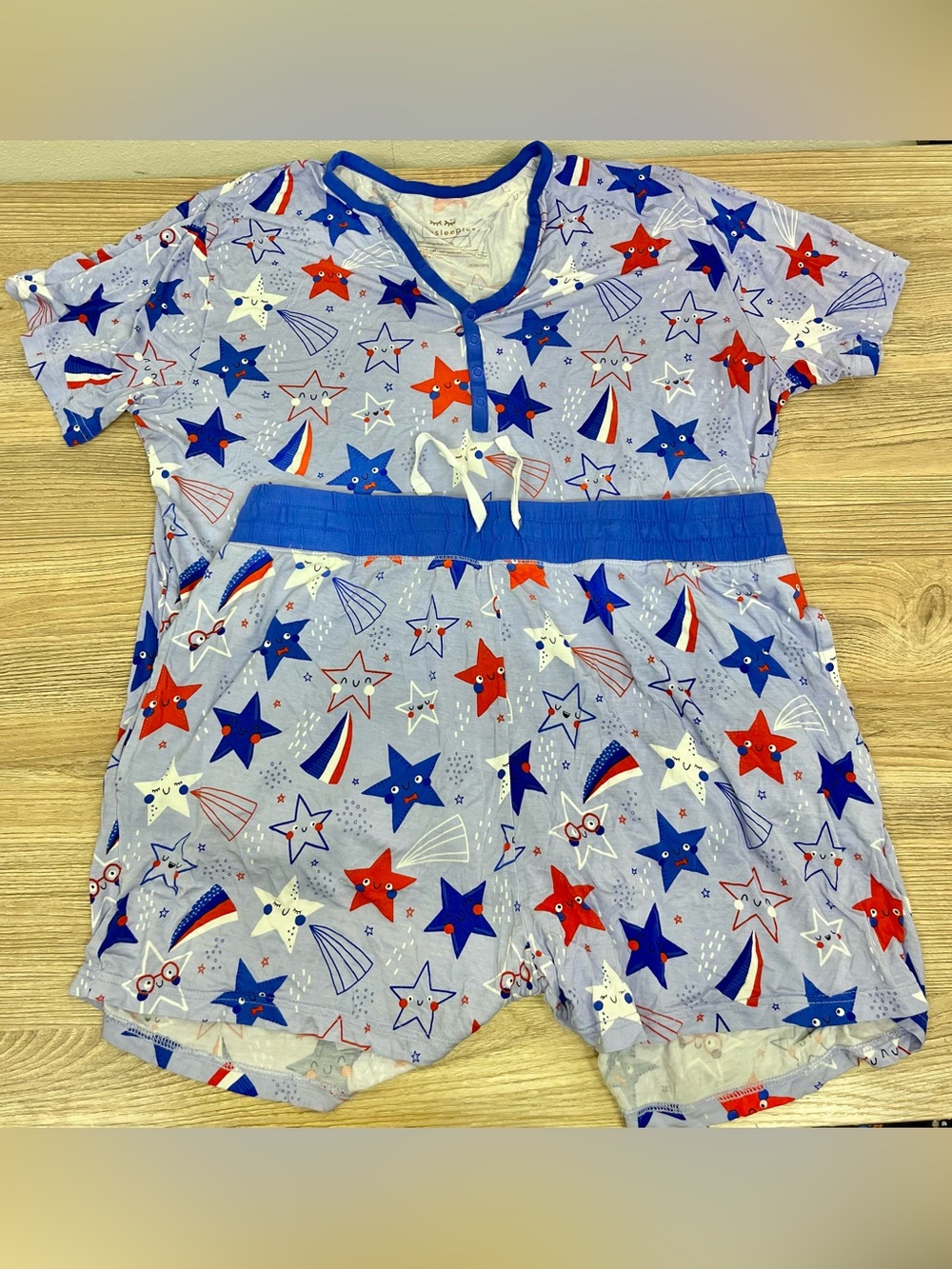 Little Sleepies Women's Bamboo Pajamas Blue Stars and Stripes Set Size Large